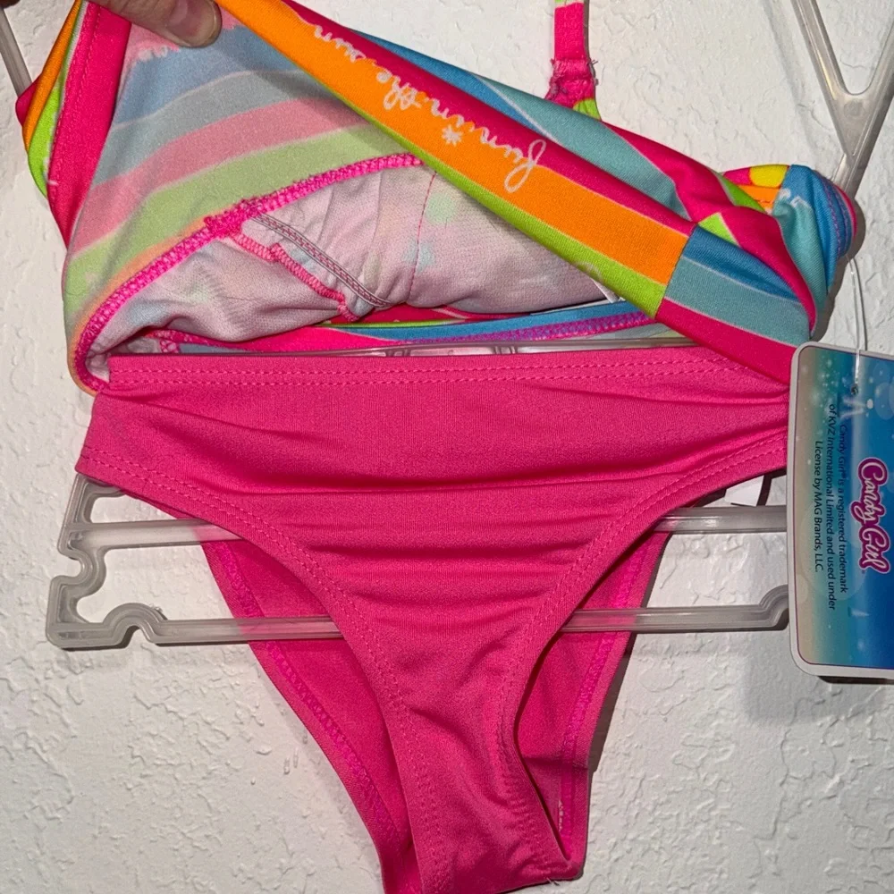 Candy Girl Colorful Polka‎ Dot and Stripe Bikini Swimsuit Halter Top